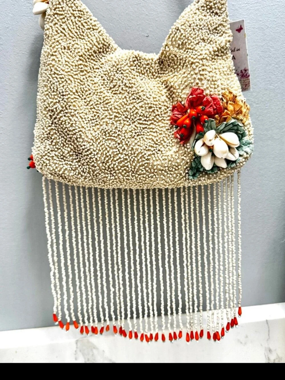 NEW Viral Beaded Fringe Seashell 3D Multicolor Coastal Shoulder Bag - Picture 5 of 5